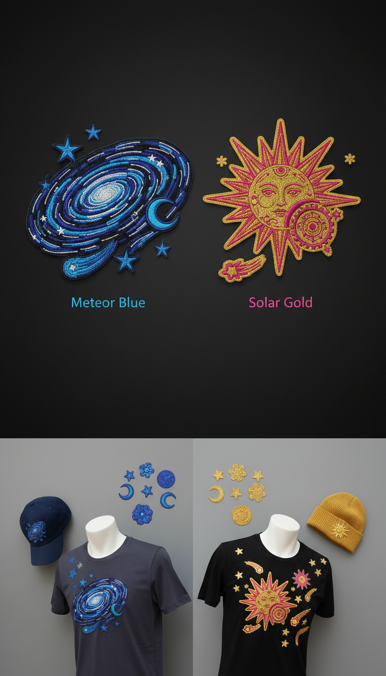 Celestial Iron-On Patch Set: Meteor Blue & Solar Gold