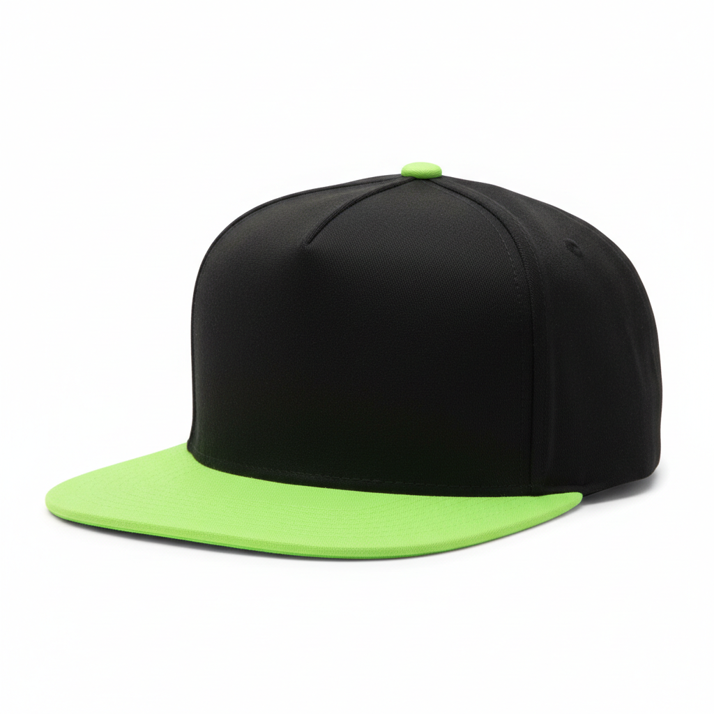 Plain Snapback Hat — Black/Neon Green