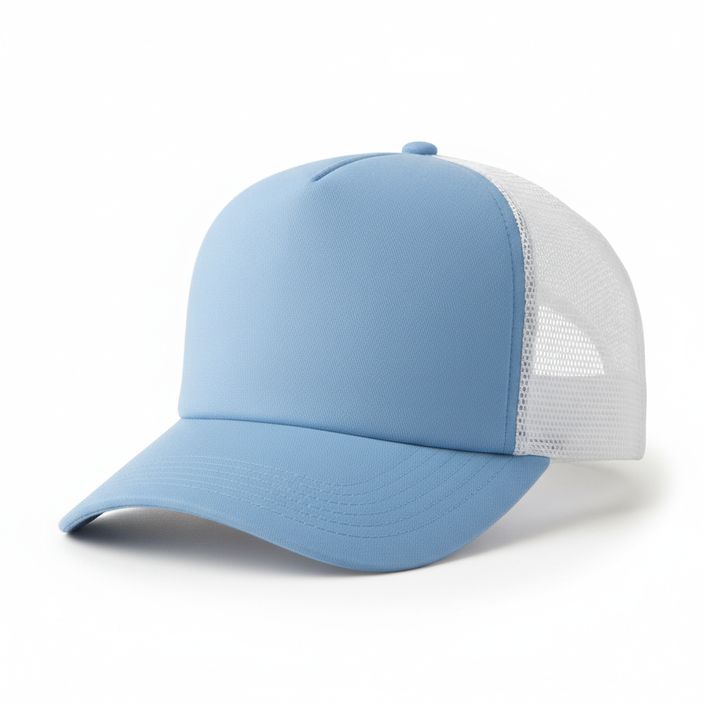 Plain Trucker Hat — Light Blue/White